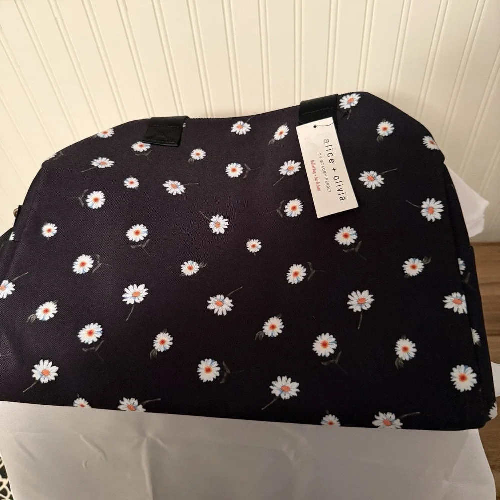 Alice + Olivia Daisy Print Weekend Duffel Overnight Bag By Stacey Bendet Black
